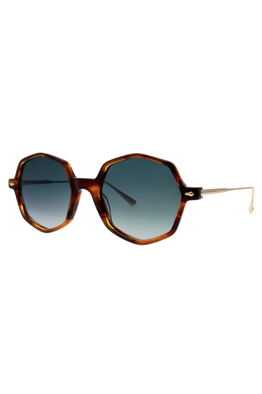 Lunettes de soleil octogonales au motif écaille - Marine et Marron